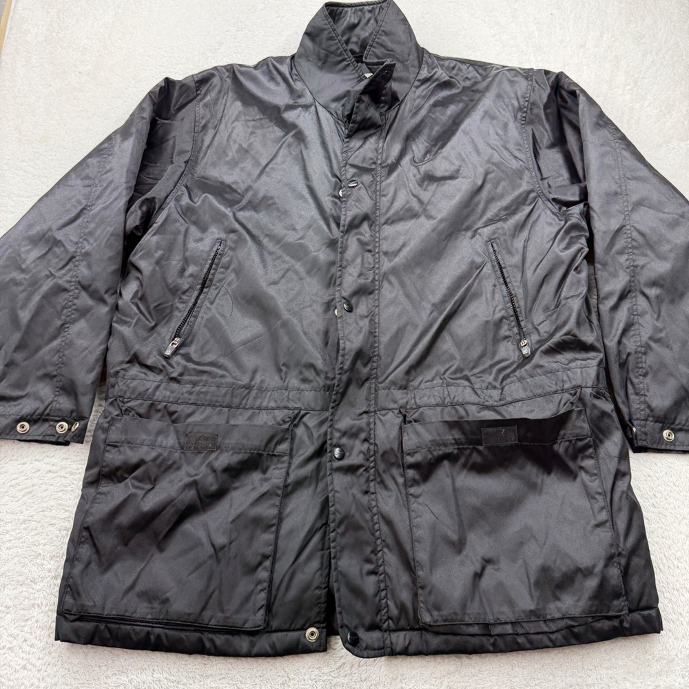 VTG 90s Nike Men's Black Nylon Jacket Full Zip Pockets Size M Long Trench Style